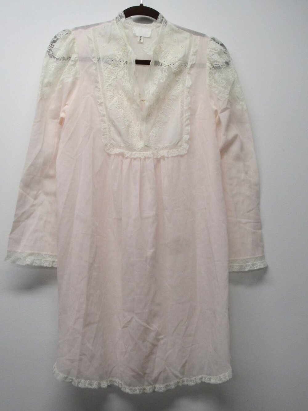 Vintage CAROL HOCHMAN for CHEVETTE Sheer Pink Ivory Lace Eyelet Short Nightgown